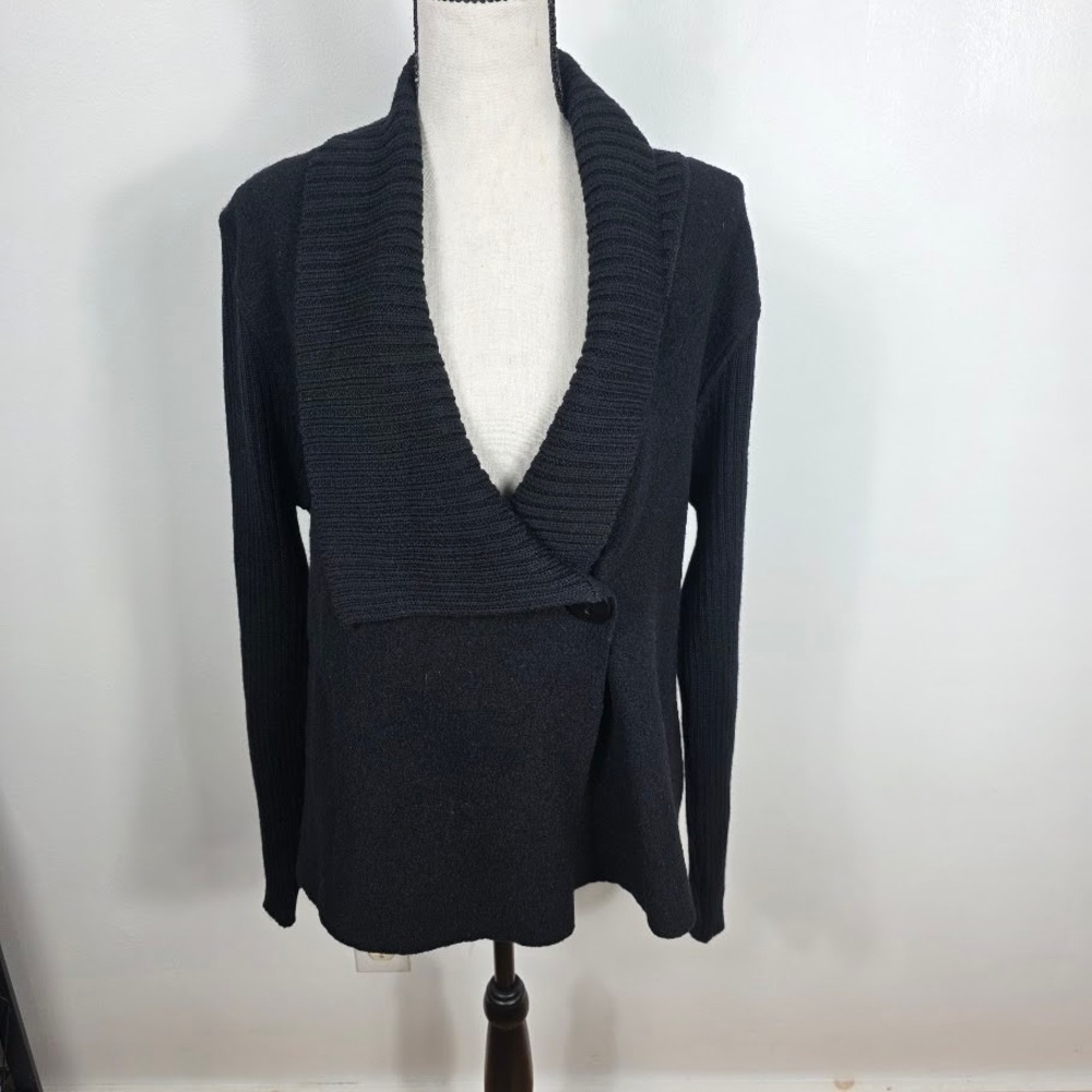 Silvia Novelli Black Shawl Collar Knit Cardigan Sweater Jacket Women's XL  Italy